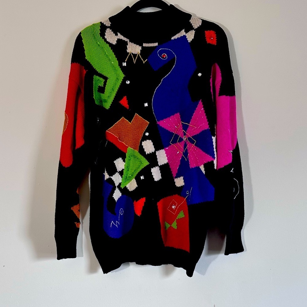 Vintage 90’s Rhinestone beaded ClownCore art to wear pull over sweater size M/L - Picture 2 of 11
